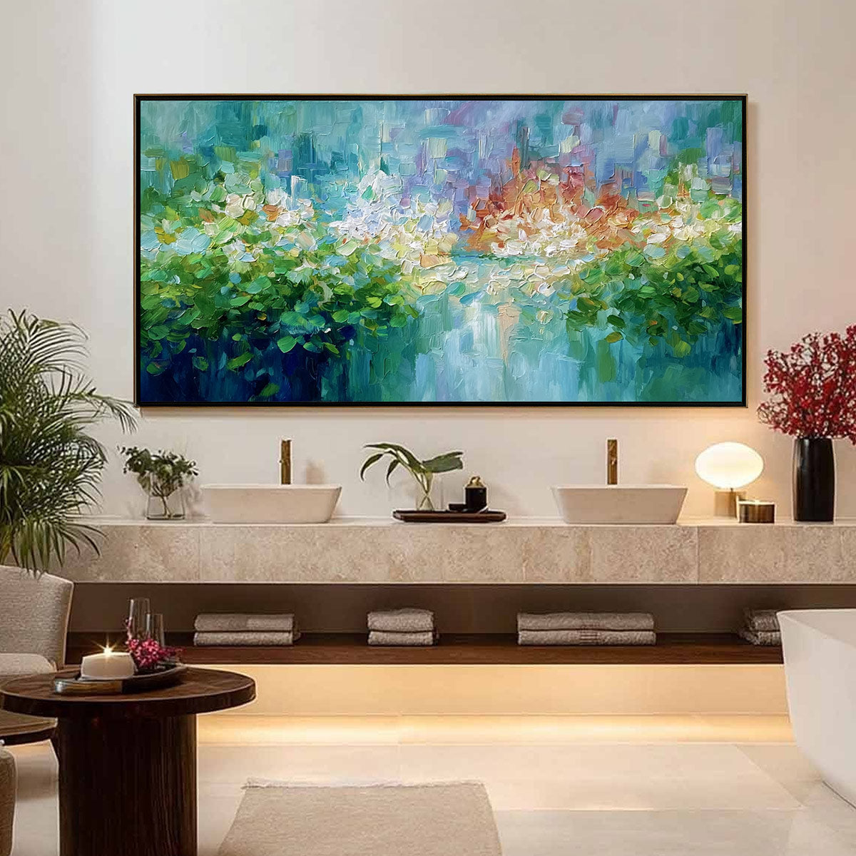 EMERALD REVERIE: Textured Abstract Floral Landscape Palette Knife Painting