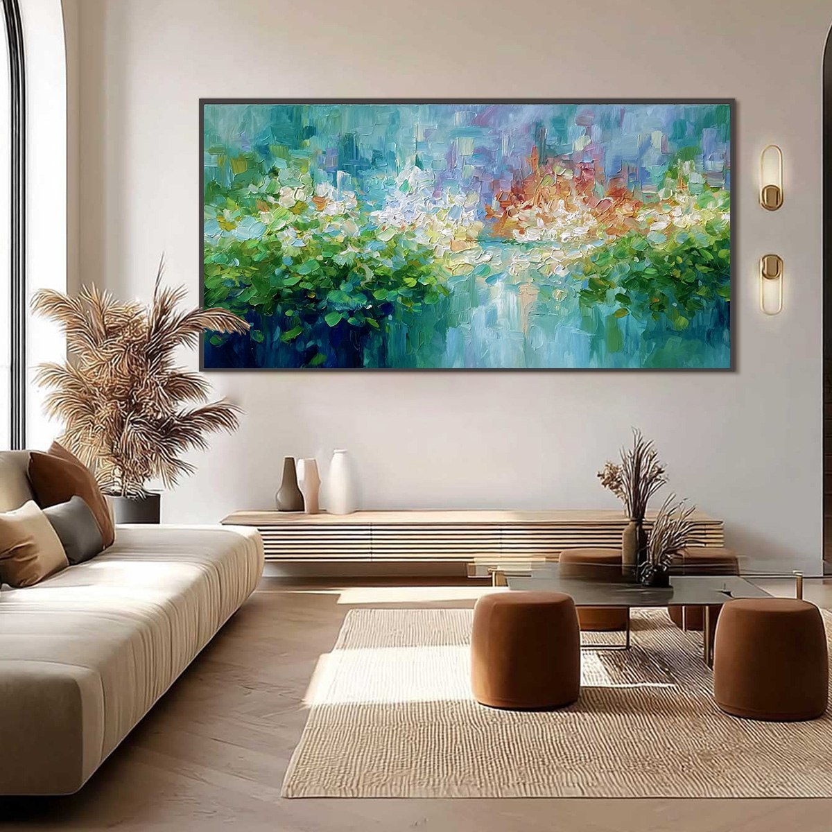 EMERALD REVERIE: Textured Abstract Floral Landscape Palette Knife Painting