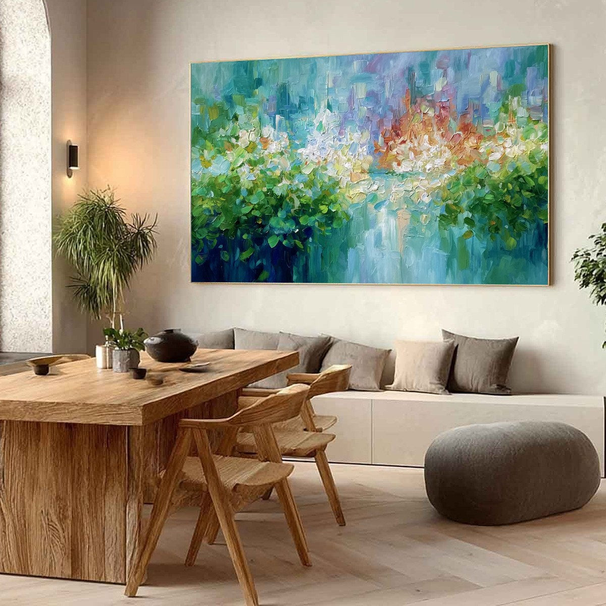 EMERALD REVERIE: Textured Abstract Floral Landscape Palette Knife Painting