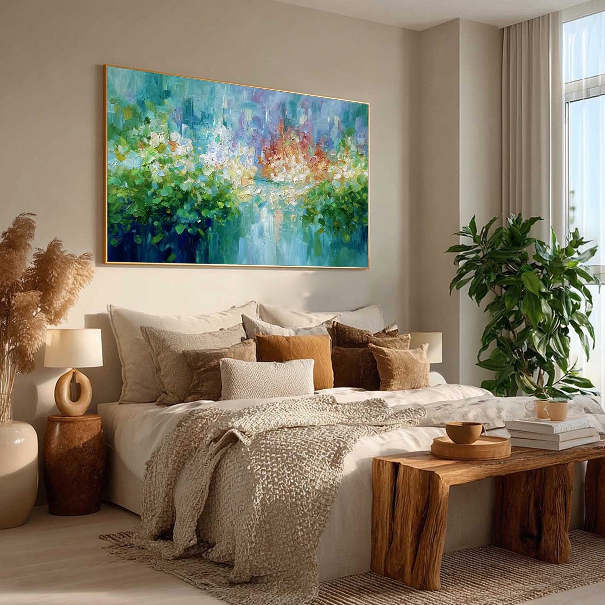 EMERALD REVERIE: Textured Abstract Floral Landscape Palette Knife Painting