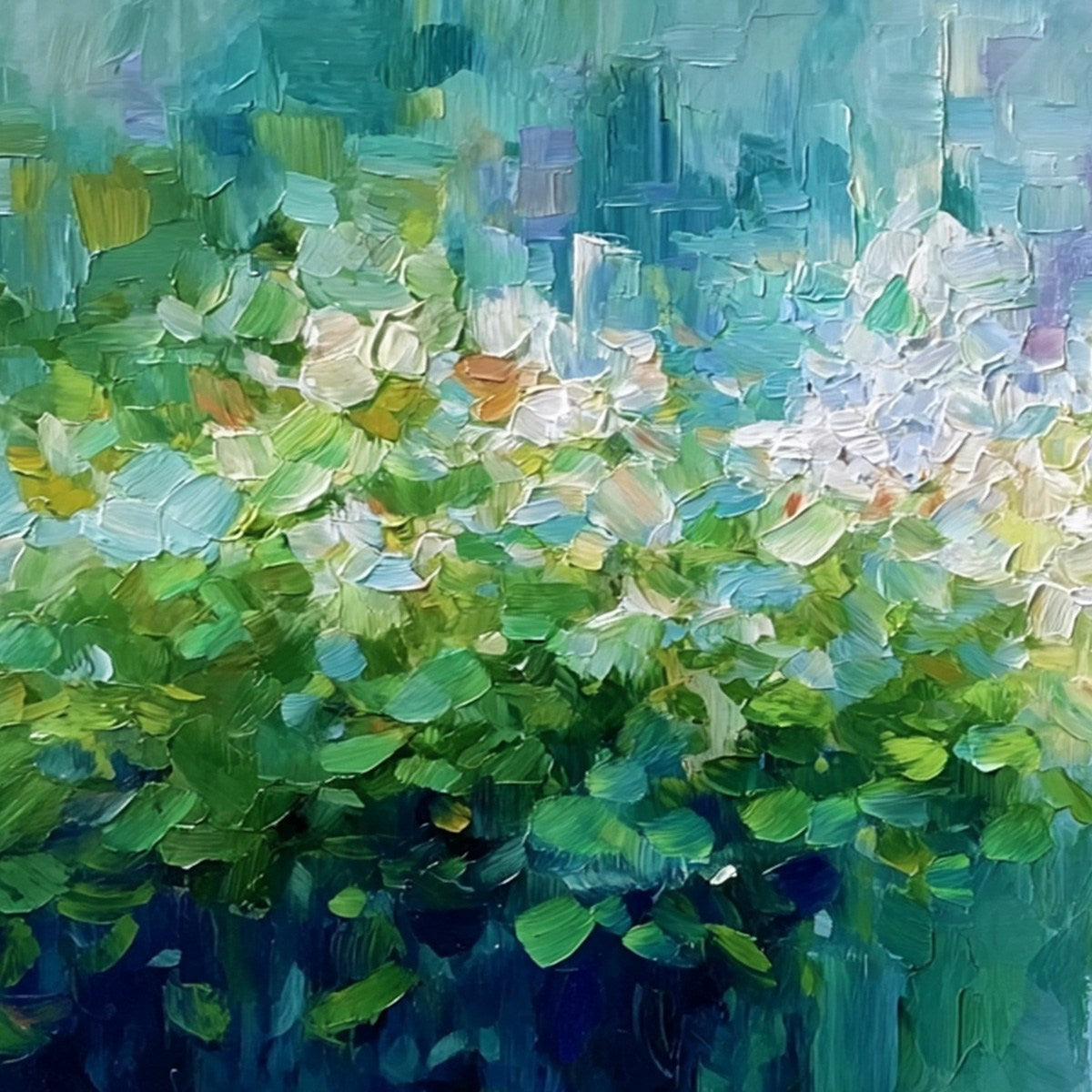 EMERALD REVERIE: Textured Abstract Floral Landscape Palette Knife Painting