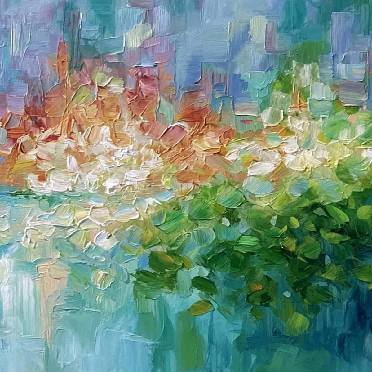 EMERALD REVERIE: Textured Abstract Floral Landscape Palette Knife Painting