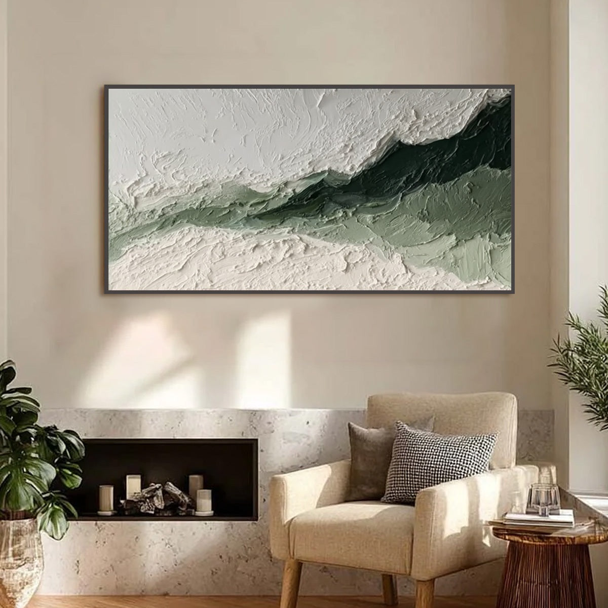 EMERALD RIDGE: Heavily Textured Wabi Sabi Abstract Landscape Painting