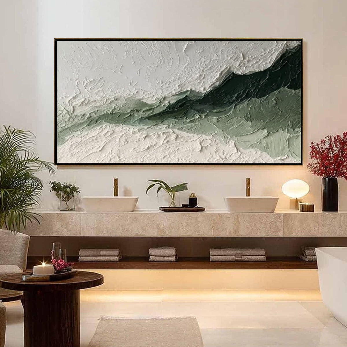 EMERALD RIDGE: Heavily Textured Wabi Sabi Abstract Landscape Painting