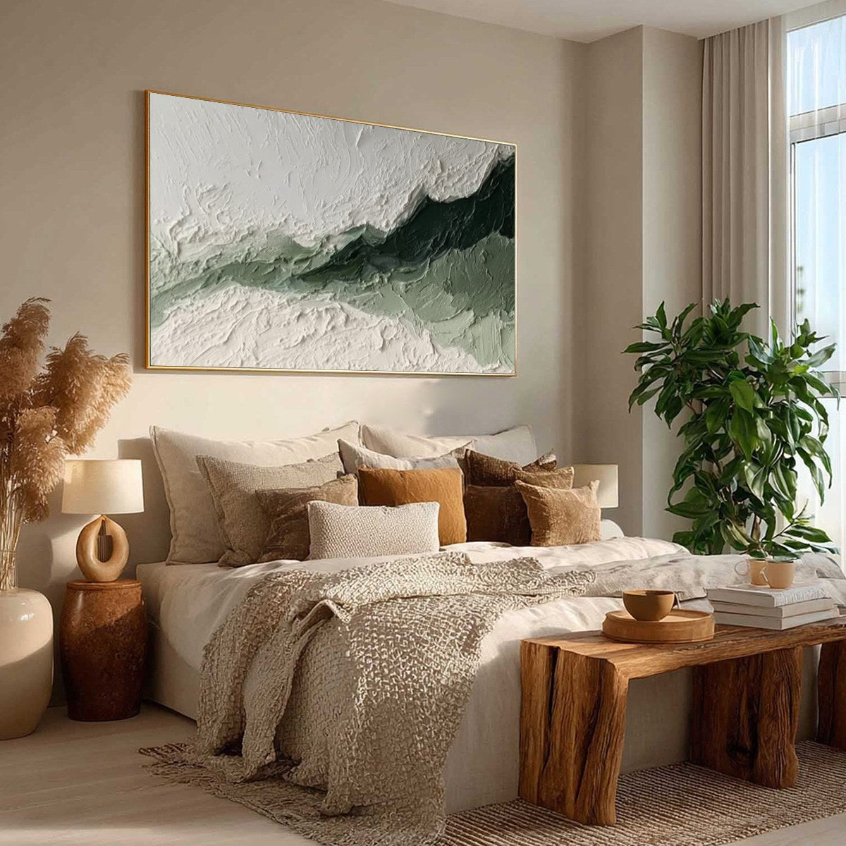 EMERALD RIDGE: Heavily Textured Wabi Sabi Abstract Landscape Painting