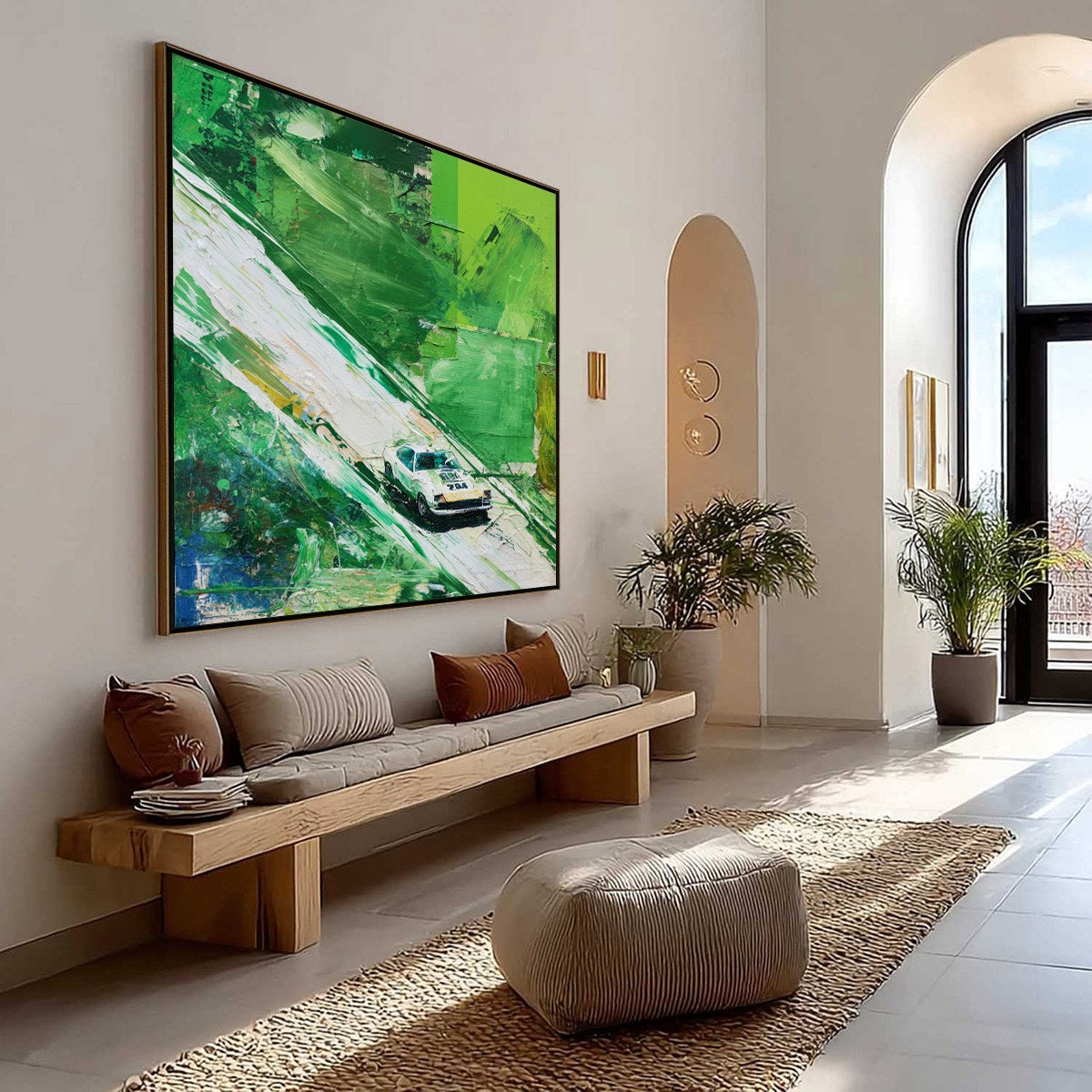 EMERALD RUSH: Textured Sports Car Racing Impasto Oil Painting