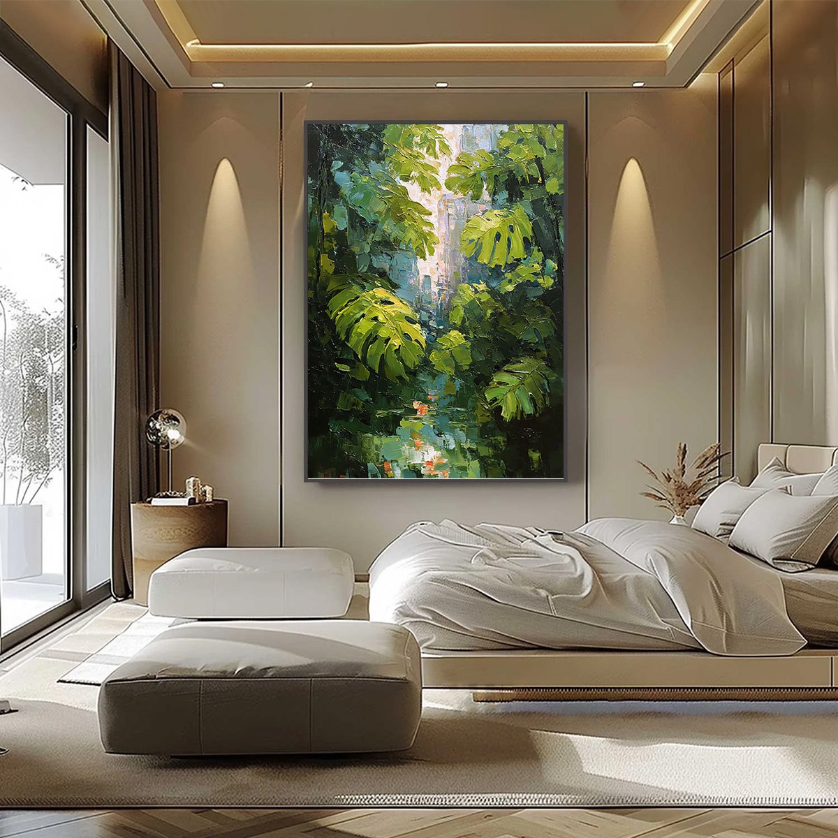 Emerald Sanctuary Textured Green Forest Oil Painting