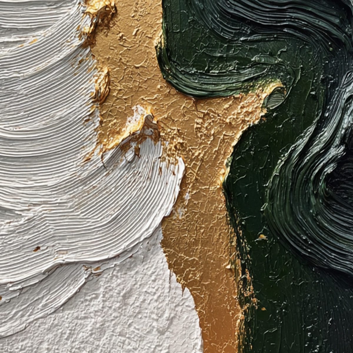 Emerald Shore Abstract Textured Painting | Green & Gold Wall Art