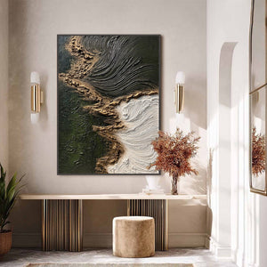 EMERALD SHORE: Wabi Sabi Textured Abstract Coastal Painting