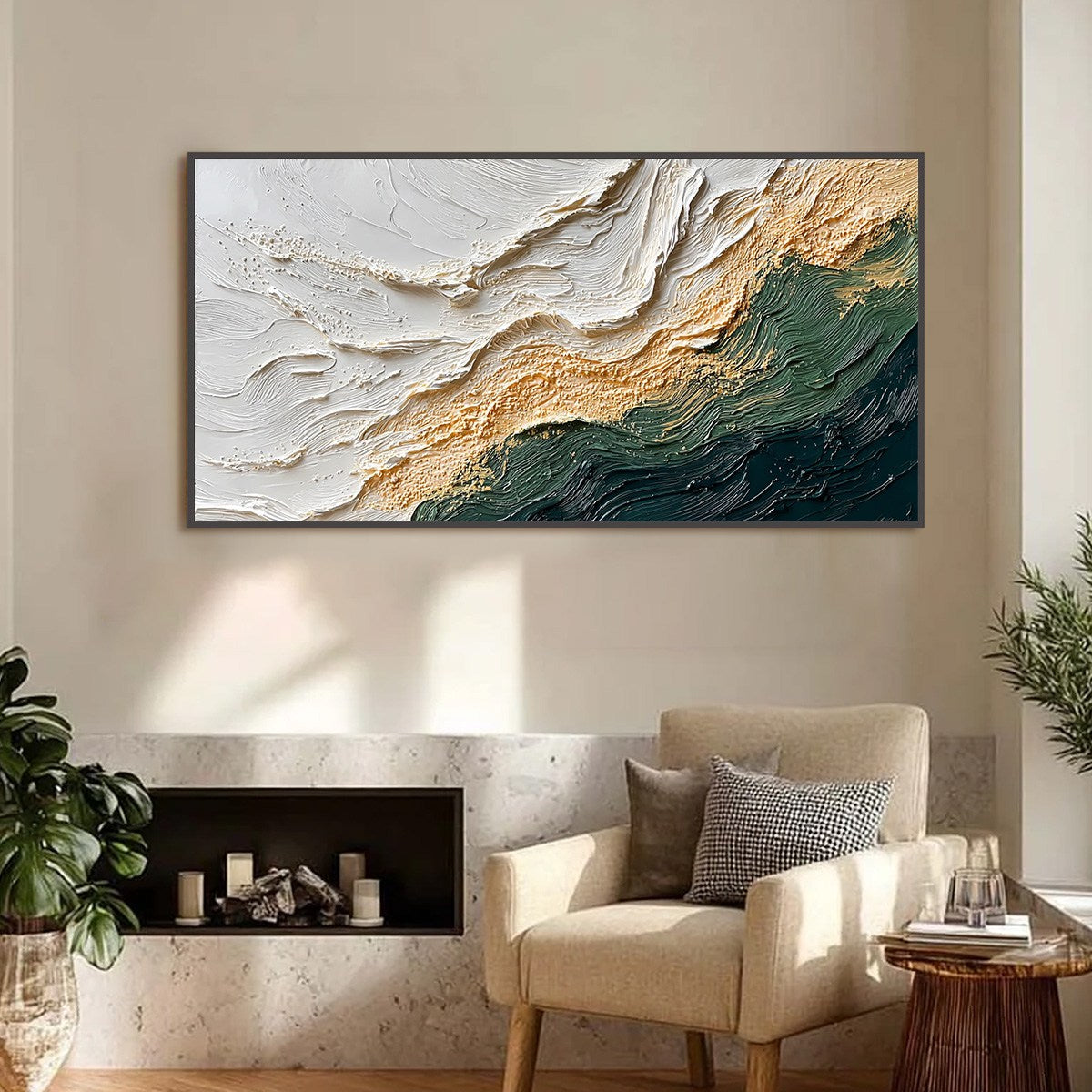 EMERALD SHORELINE: Large Textured Abstract Wabi Sabi Wall Art