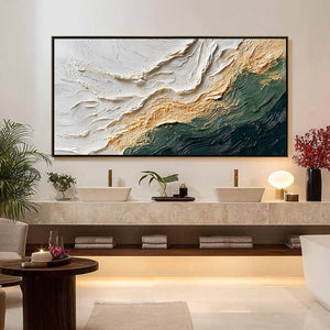 EMERALD SHORELINE: Large Textured Abstract Wabi Sabi Wall Art