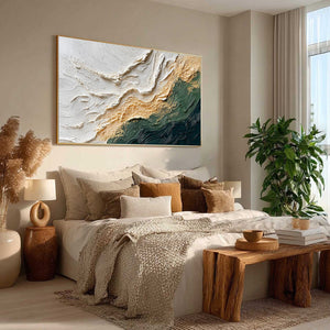 EMERALD SHORELINE: Large Textured Abstract Wabi Sabi Wall Art