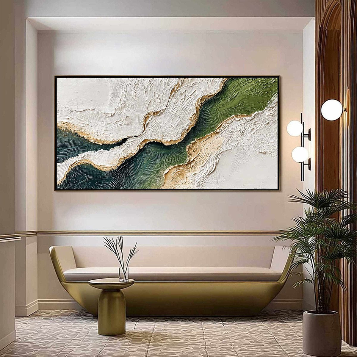 EMERALD SHORELINE: Textured Wabi Sabi Abstract Coastal Landscape Painting