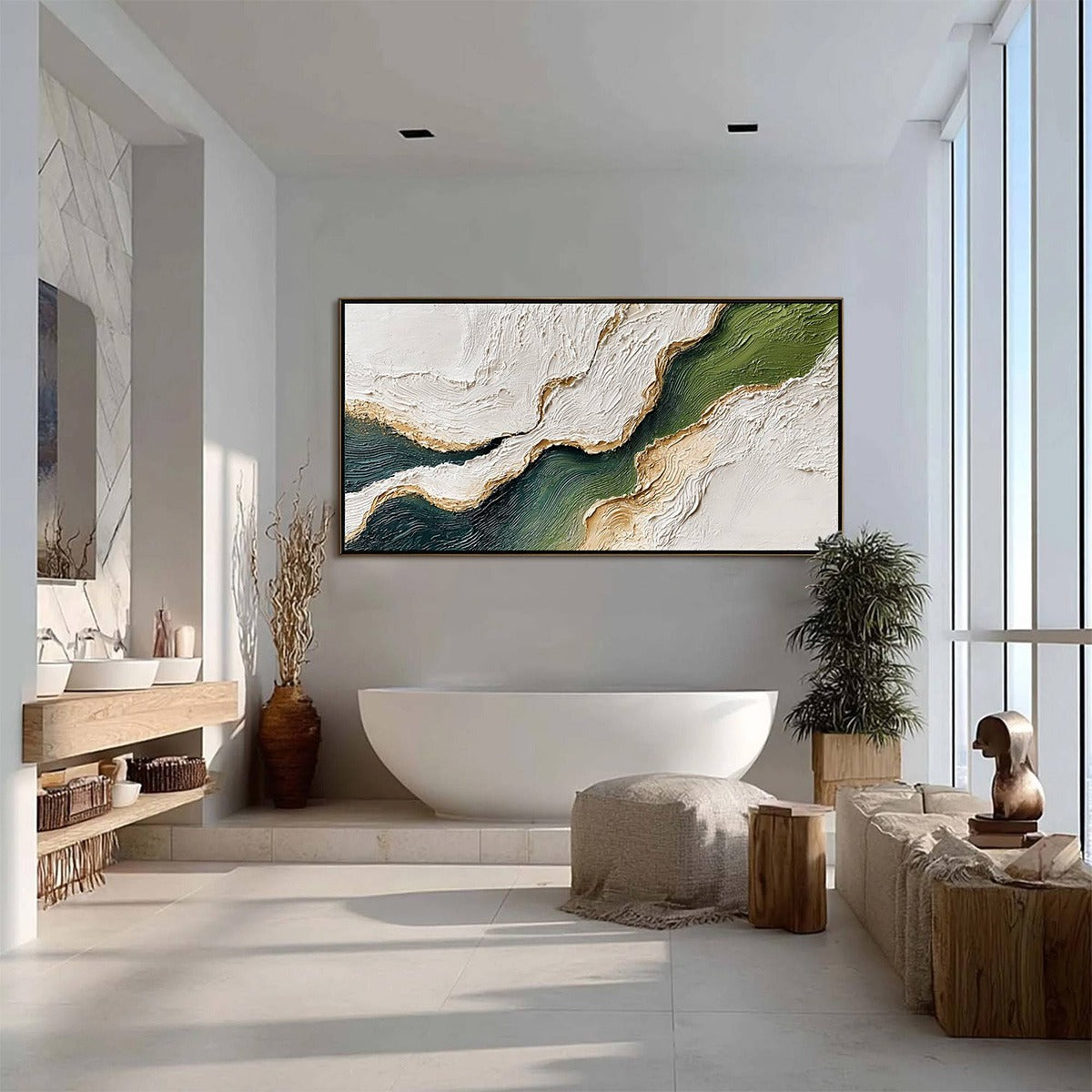 EMERALD SHORELINE: Textured Wabi Sabi Abstract Coastal Landscape Painting