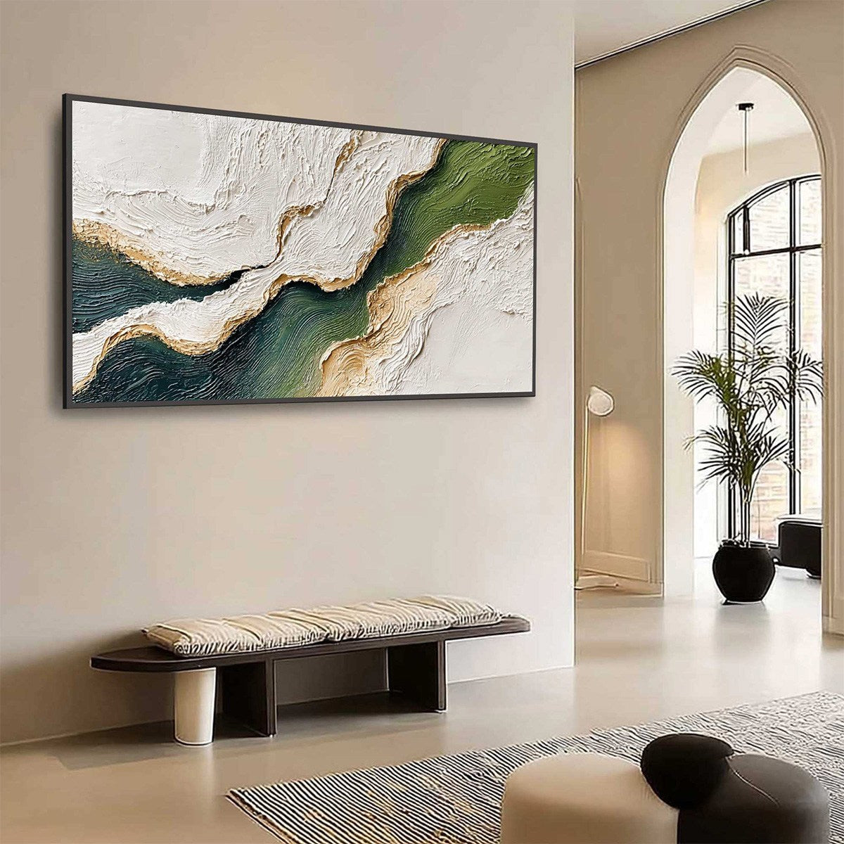 EMERALD SHORELINE: Textured Wabi Sabi Abstract Coastal Landscape Painting