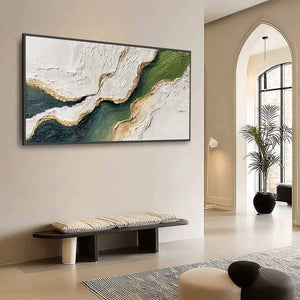 EMERALD SHORELINE: Textured Wabi Sabi Abstract Coastal Landscape Painting