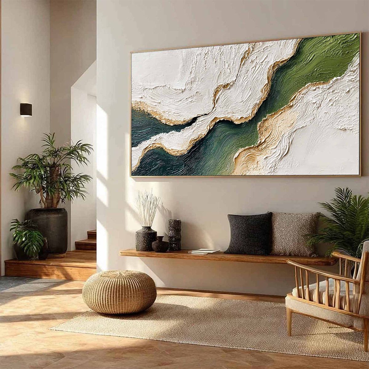 EMERALD SHORELINE: Textured Wabi Sabi Abstract Coastal Landscape Painting