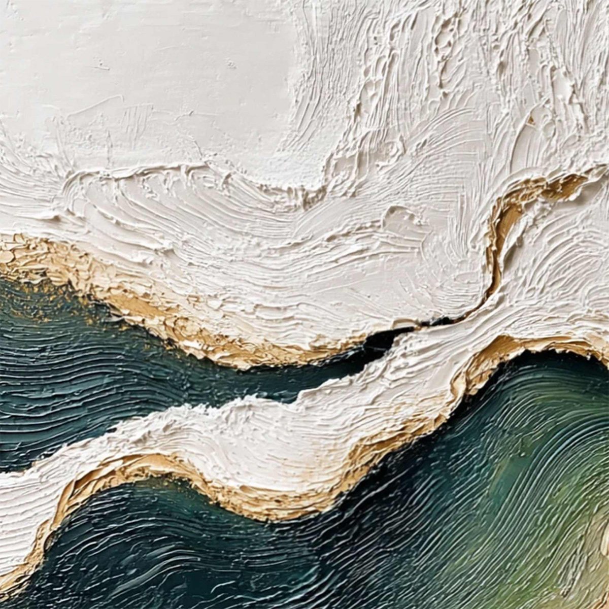 EMERALD SHORELINE: Textured Wabi Sabi Abstract Coastal Landscape Painting