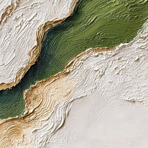 EMERALD SHORELINE: Textured Wabi Sabi Abstract Coastal Landscape Painting