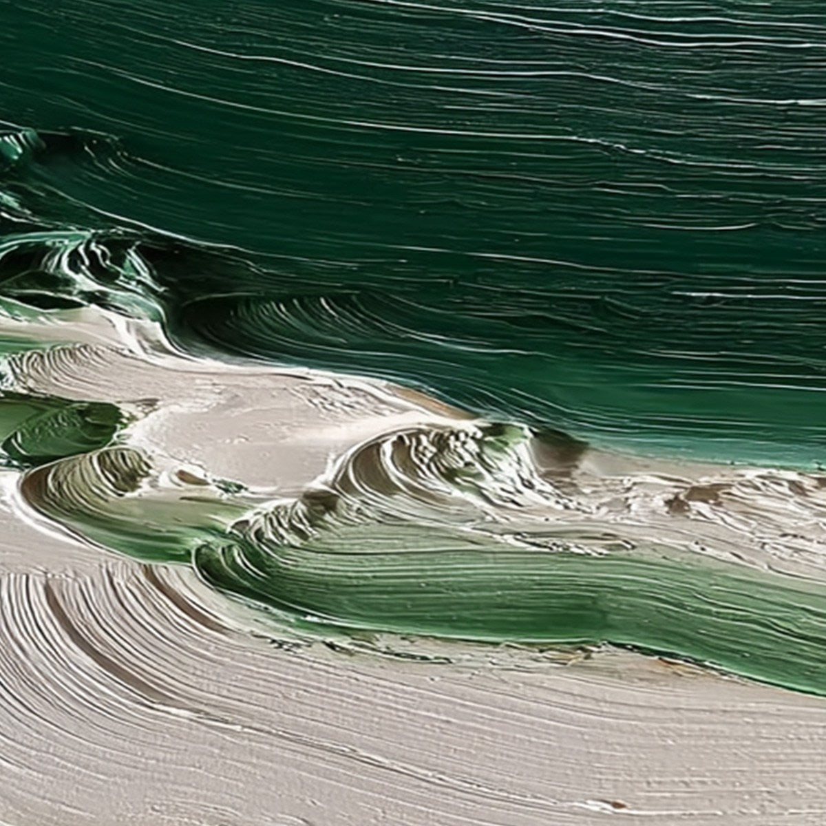 EMERALD TIDE: Textured Green and White Wabi Sabi Abstract Painting