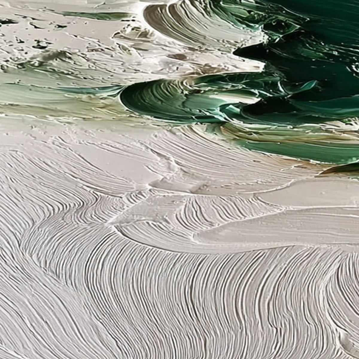 EMERALD TIDE: Textured Green and White Wabi Sabi Abstract Painting
