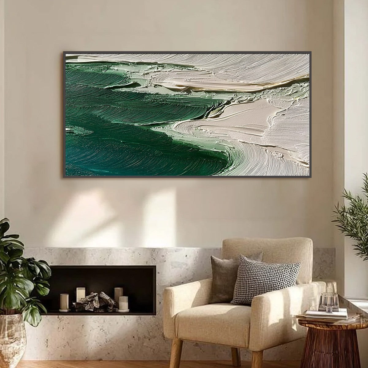 EMERALD TIDE: Textured Wabi Sabi Abstract Coastal Painting