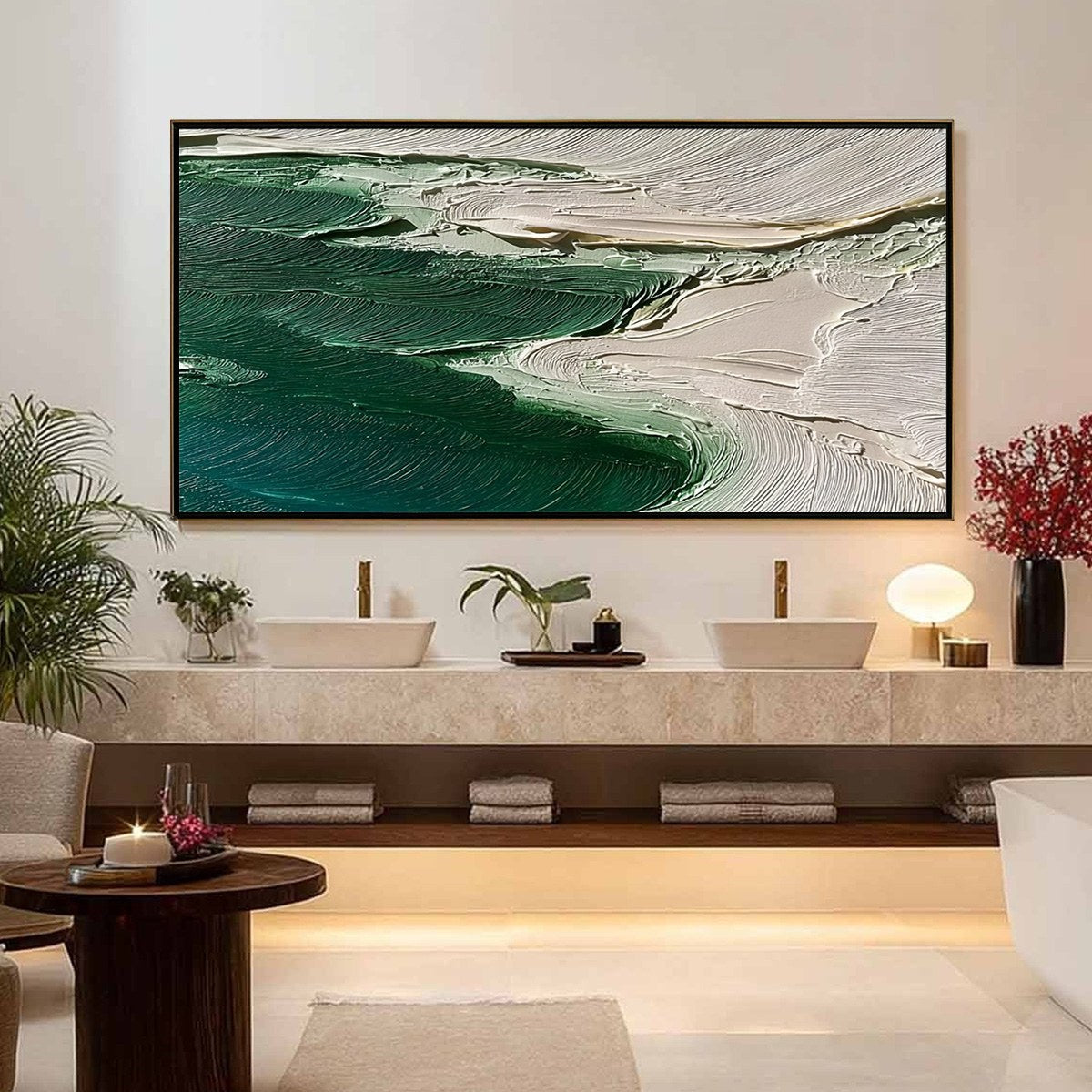 EMERALD TIDE: Textured Wabi Sabi Abstract Coastal Painting