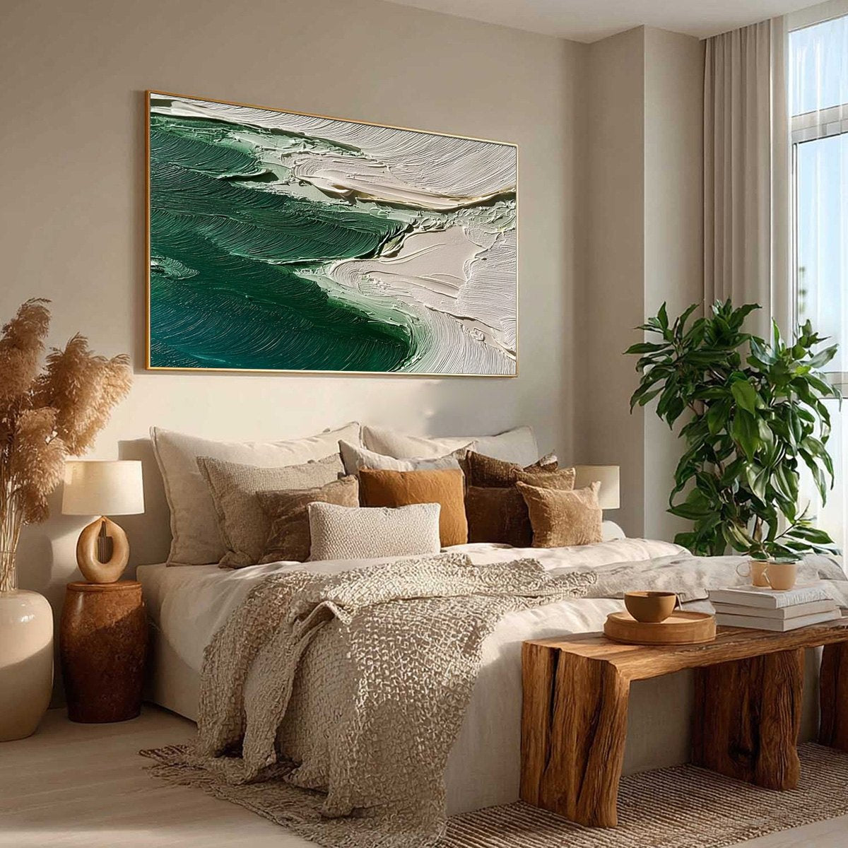 EMERALD TIDE: Textured Wabi Sabi Abstract Coastal Painting