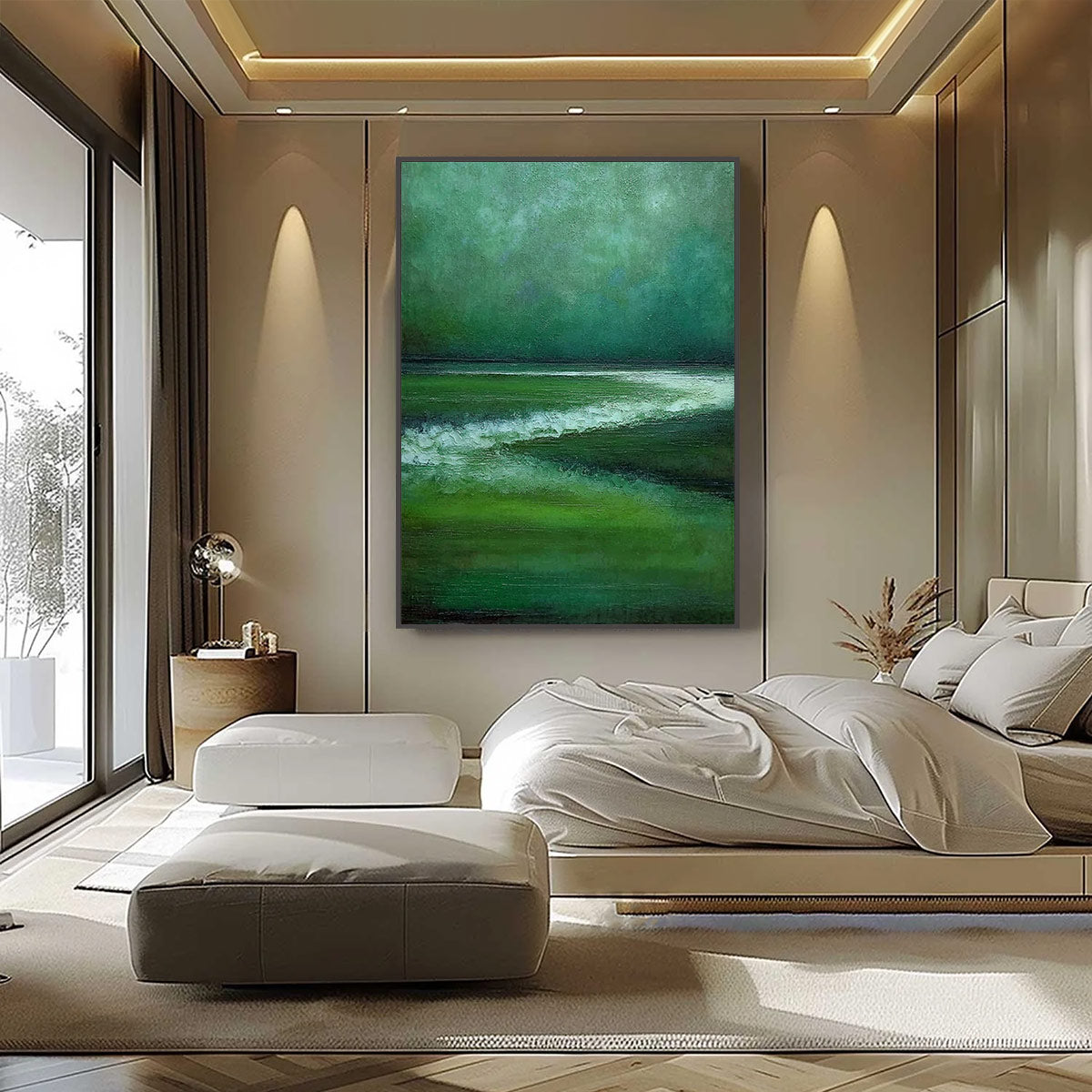 EMERALD TIDE: Textured Wabi Sabi Abstract Seascape Painting