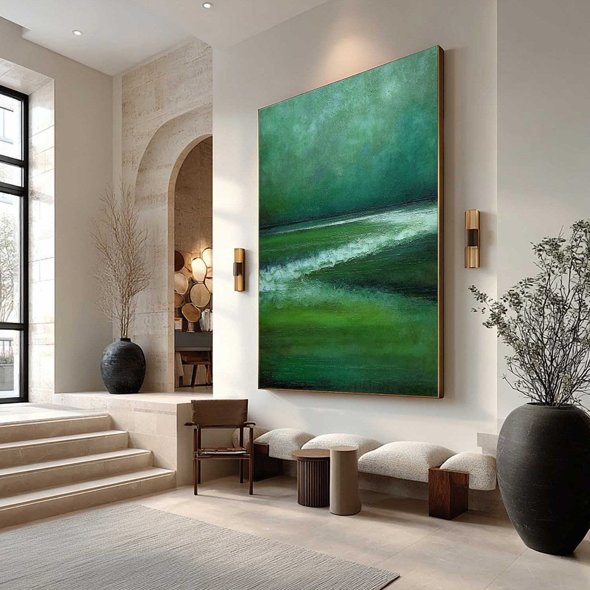 EMERALD TIDE: Textured Wabi Sabi Abstract Seascape Painting