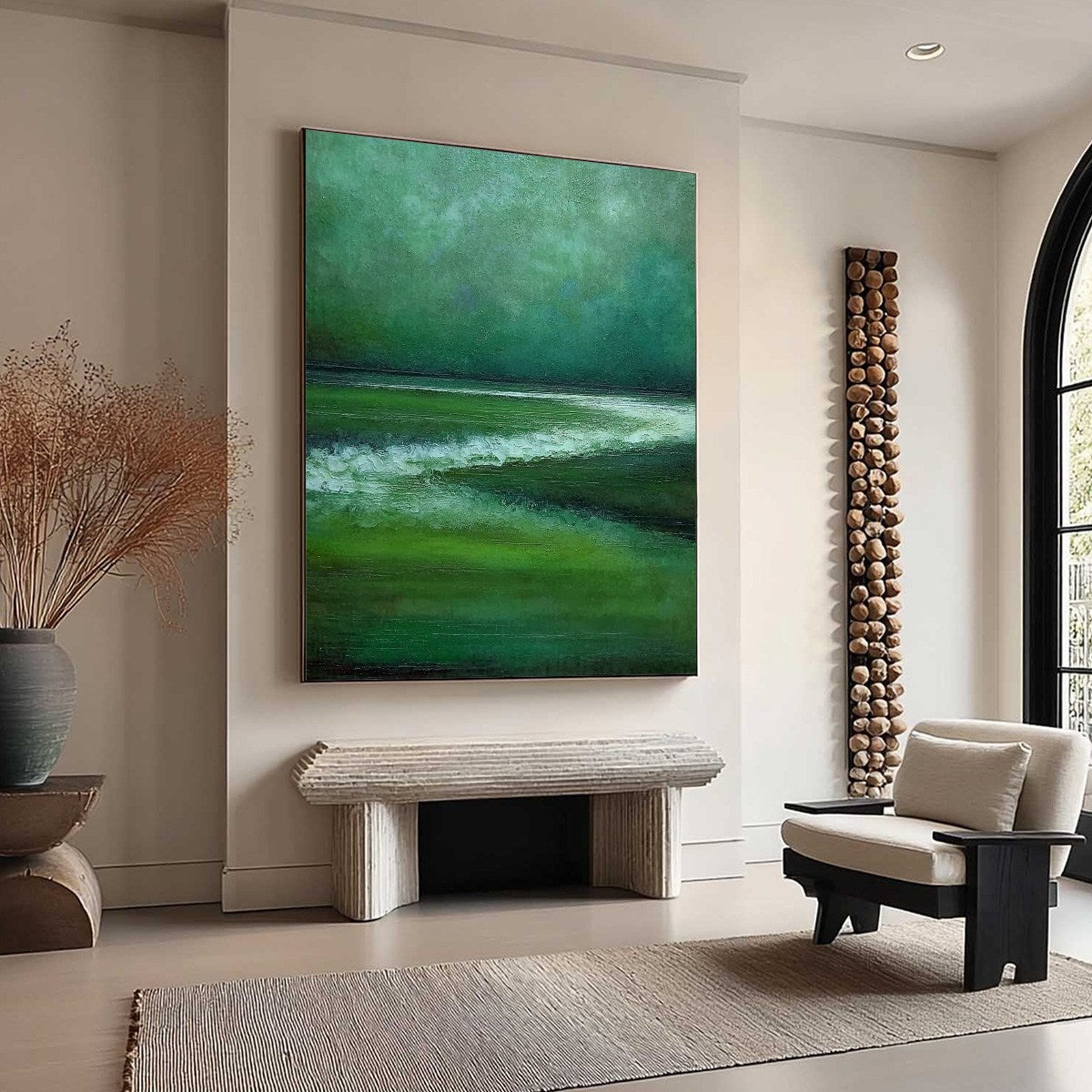 EMERALD TIDE: Textured Wabi Sabi Abstract Seascape Painting