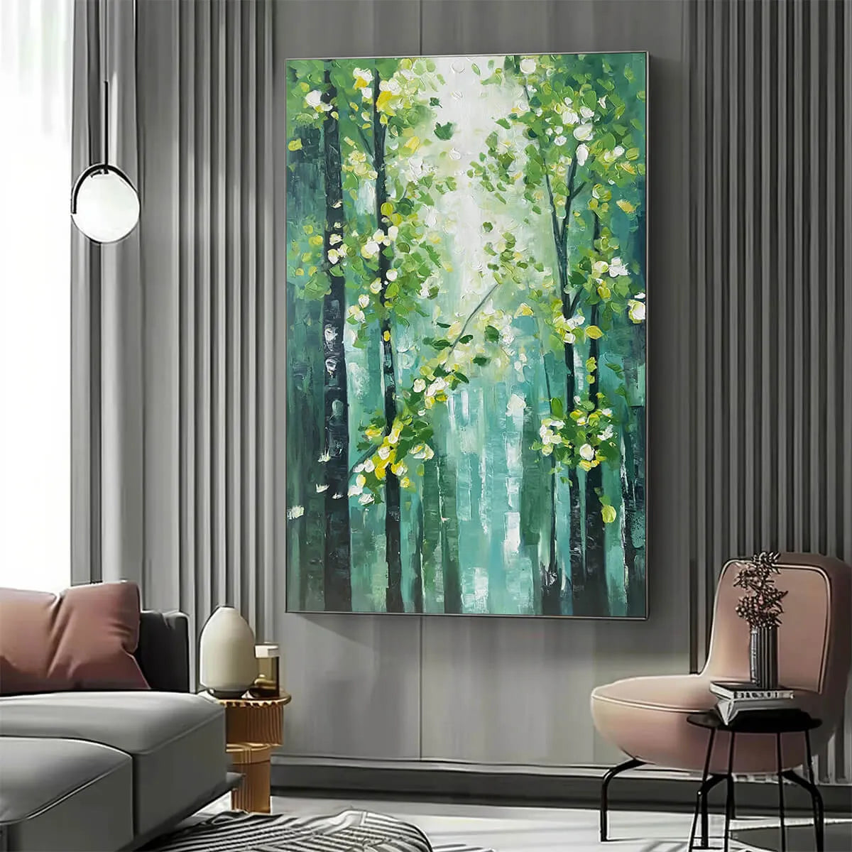 Emerald Grove: Forest Trees Nature Oil Painting Canvas Wall Art Decor