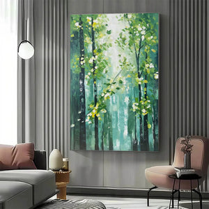 Emerald Grove: Forest Trees Nature Oil Painting Canvas Wall Art Decor