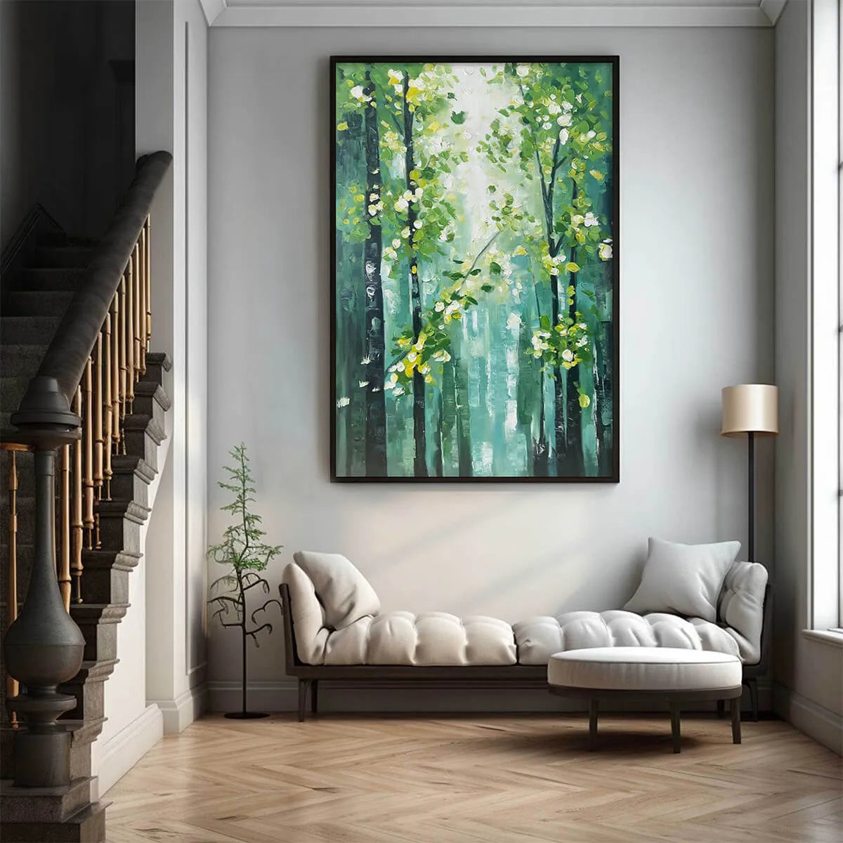 EMERALD GROVE: Forest Trees Nature Oil Painting