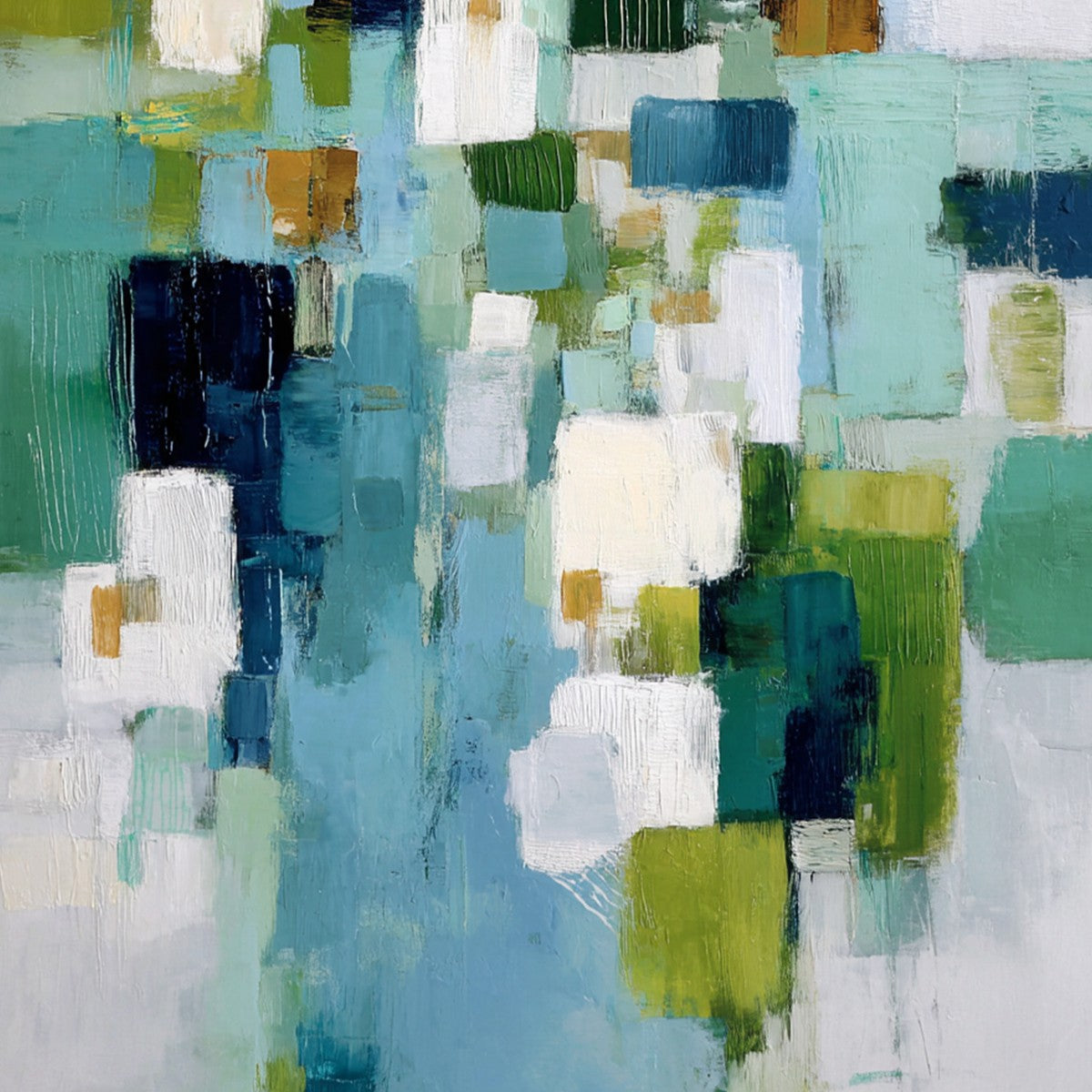 EMERALD CASCADE: Modern Geometric Abstract Painting in Green and Blue