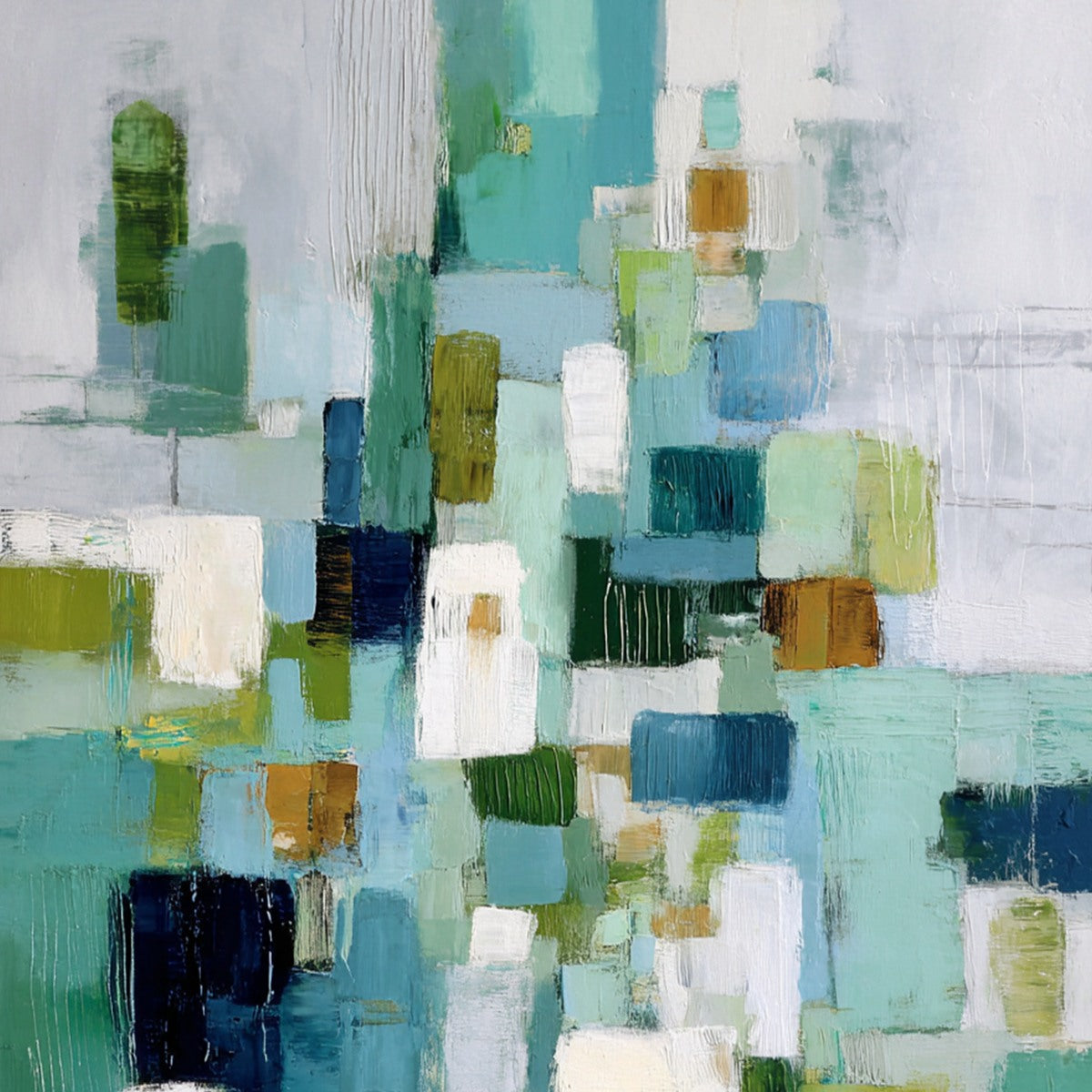 EMERALD CASCADE: Modern Geometric Abstract Painting in Green and Blue