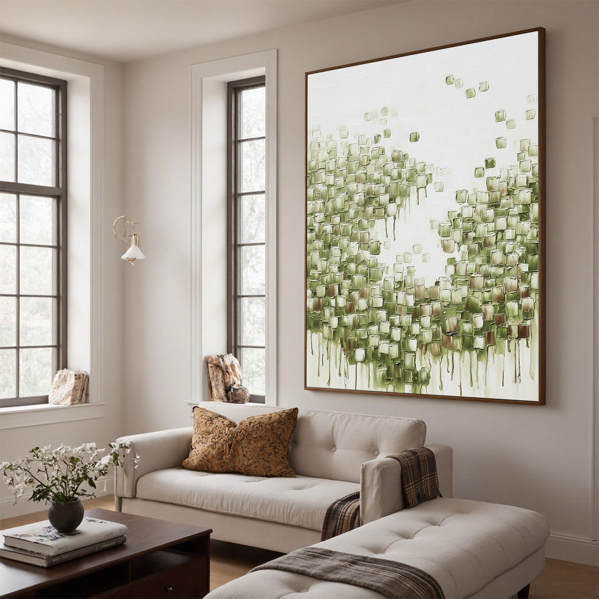 EMERALD CASCADE: Textured Abstract Green Oil Painting