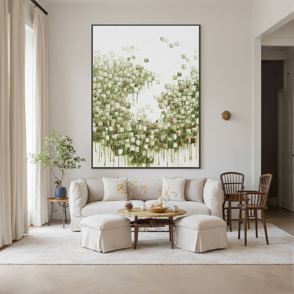 EMERALD CASCADE: Textured Abstract Green Oil Painting