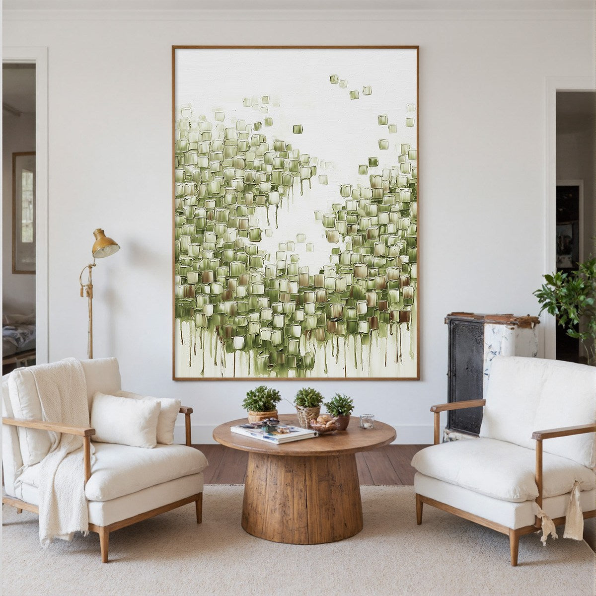 EMERALD CASCADE: Textured Abstract Green Oil Painting