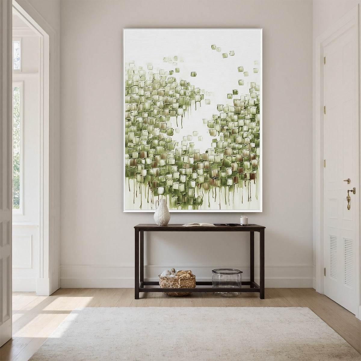 EMERALD CASCADE: Textured Abstract Green Oil Painting