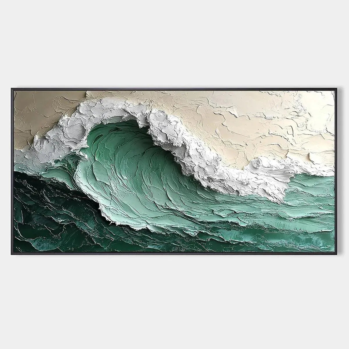 Textured Green Wave Impasto Oil Painting