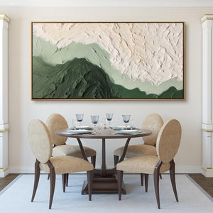 Emerald Dusk: Original Textured Abstract Landscape Oil Painting - Green and Cream Wall Art