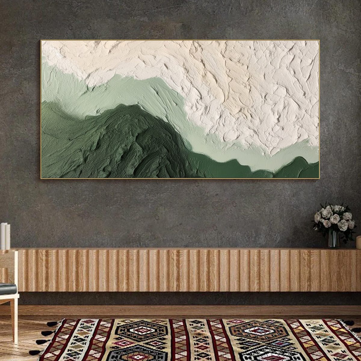 Emerald Dusk: Original Textured Abstract Landscape Oil Painting