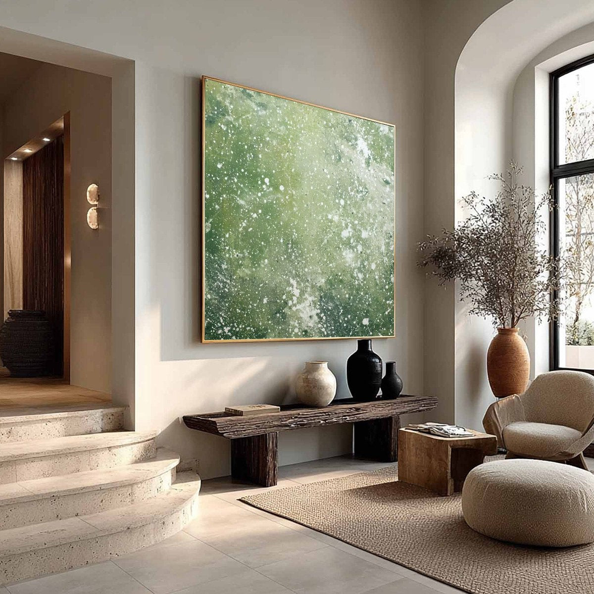 EMERALD DUST: Textured Abstract Green Oil Painting