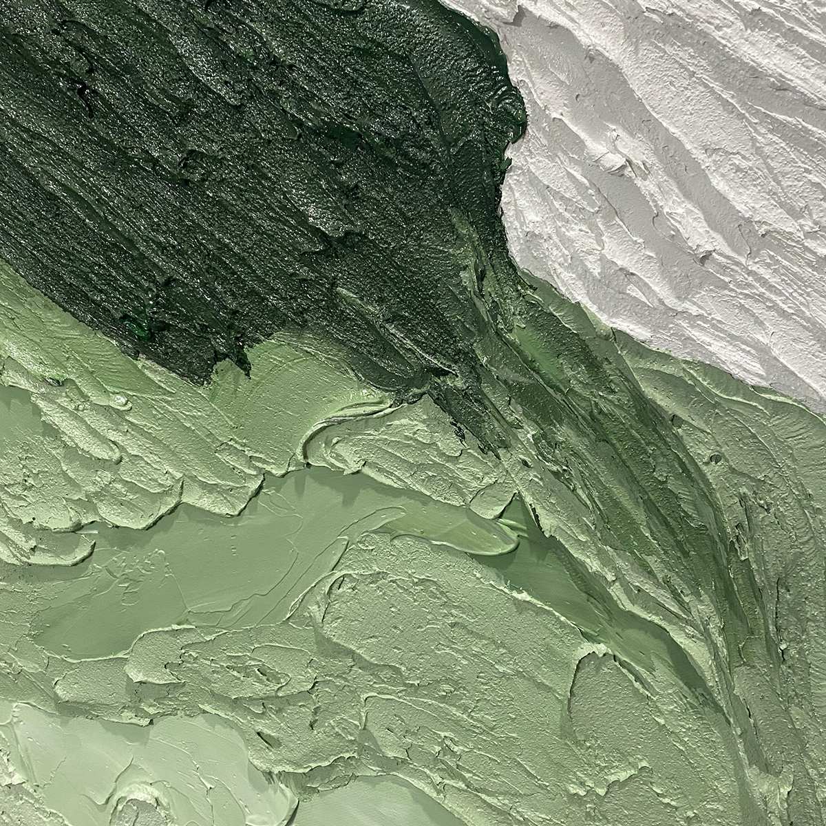 EMERALD FLOW: Textured Abstract Green and White Oil Painting