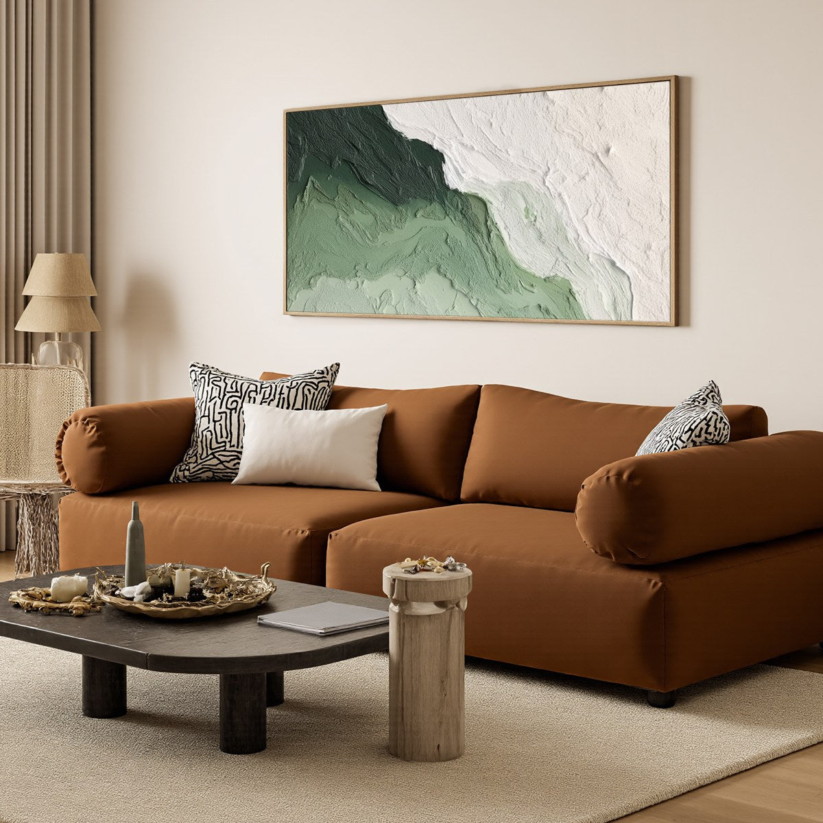 EMERALD FLOW: Textured Abstract Green and White Oil Painting