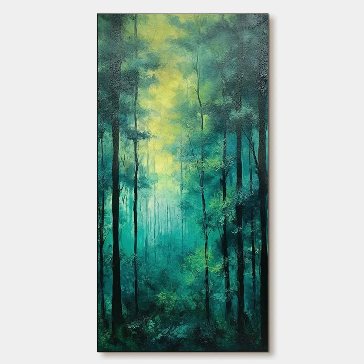 Vertical Forest Painting, Green Woodland Scene, Nature Wall Art, Living Room