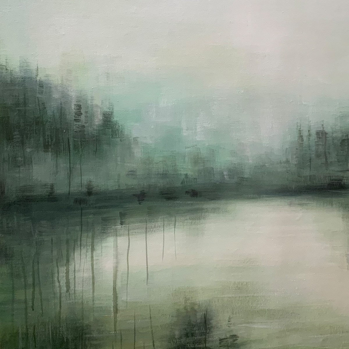EMERALD MIST: Textured Abstract Forest Landscape Oil Painting