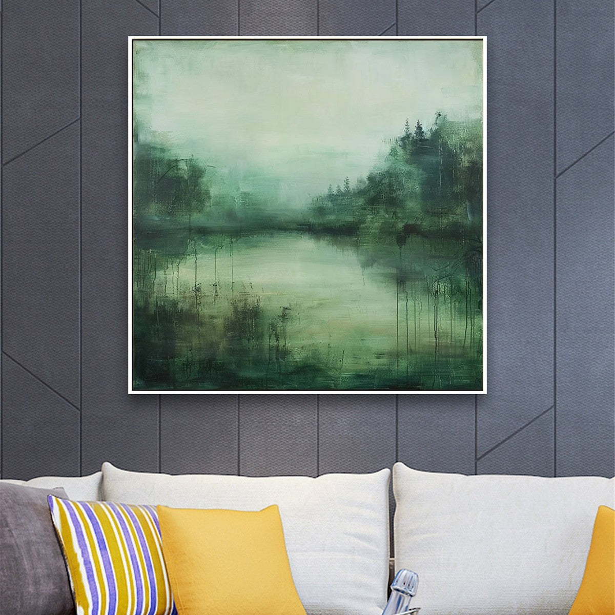 Emerald Mist: Original Abstract Forest Landscape Oil Painting - Textured Green Wall Art Decor