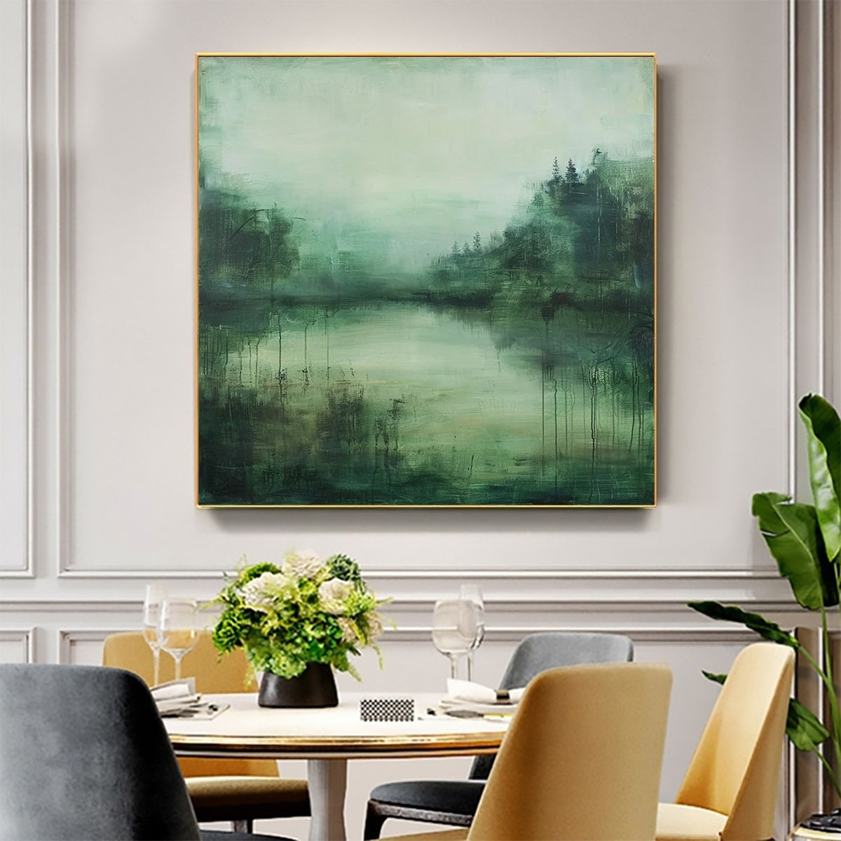 EMERALD MIST: Textured Abstract Forest Landscape Oil Painting